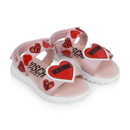 Girls Pink & Red Glitter Heart Sandals