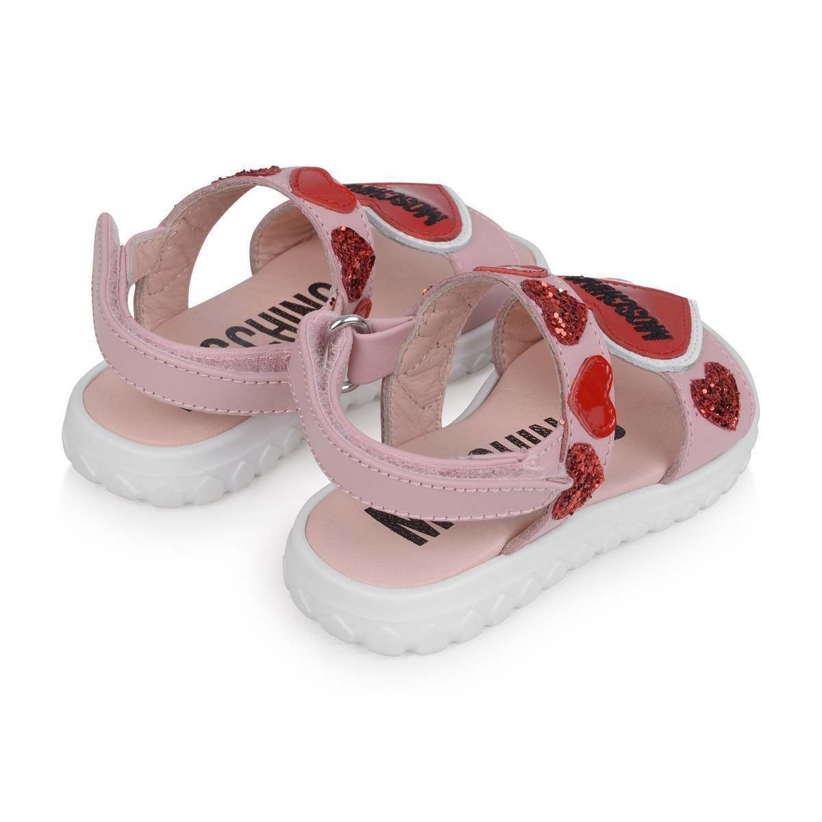 Girls Pink & Red Glitter Heart Sandals