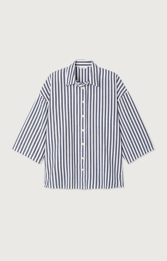 CHEMISE LONGUE AMPLE MANCHES 7/8 COL BOUTONNE RAYE