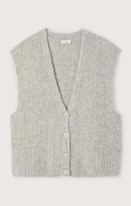GILET MI LONG SM COL V BOUTONNE