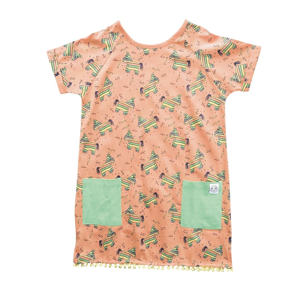 Girls Pink Trojans Printed Cotton Dress With Patch Pocket