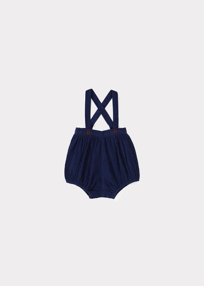 Baby Girls Blue Cotton Straps Shorts