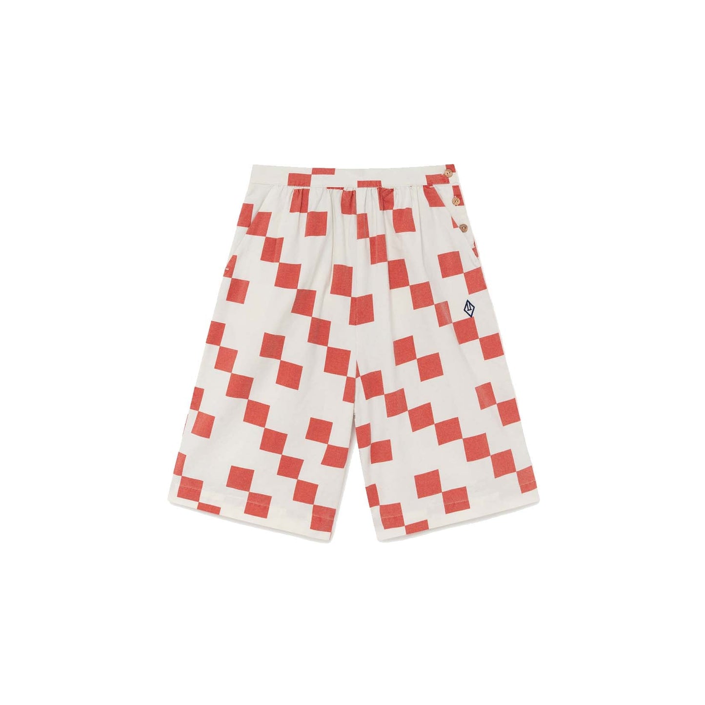 儿童白色格子棉长裤