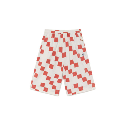 儿童白色格子棉长裤