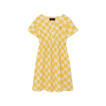女童黄色方格棉连衣裙