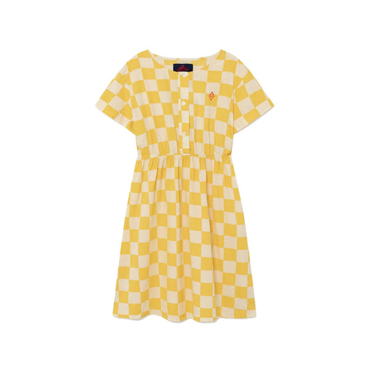 女童黄色方格棉连衣裙