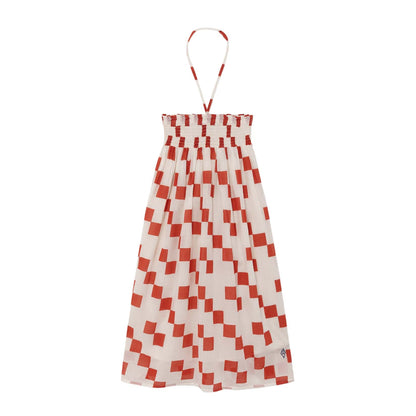 女童白色方格棉连衣裙