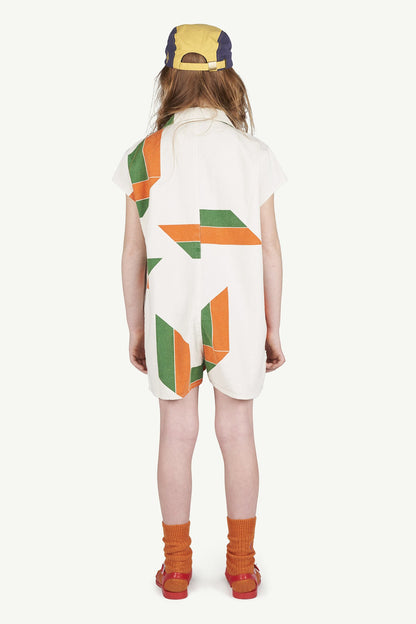 Girls White Geometric Cotton Junpsuit