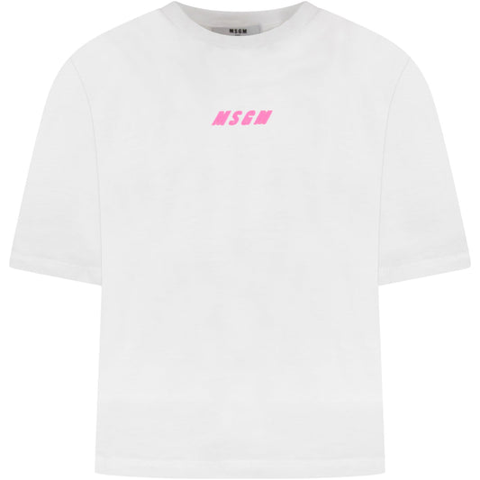 Girls White Logo Cotton T-Shirt