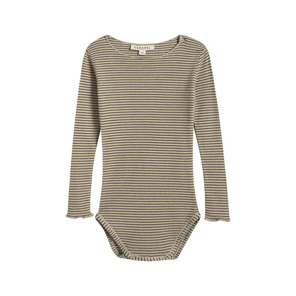 婴儿柠檬色条纹棉连体衣