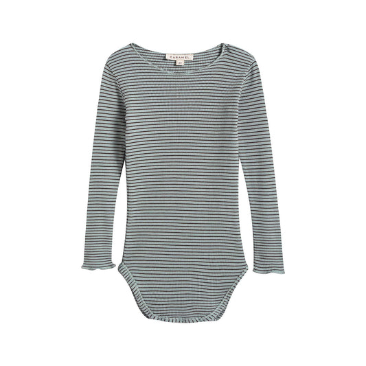 婴儿薄荷绿条纹棉连体衣