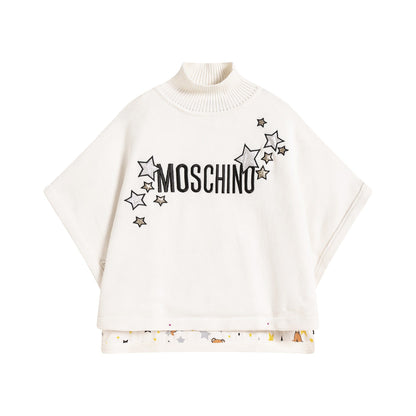 女童白色刺绣Logo斗篷