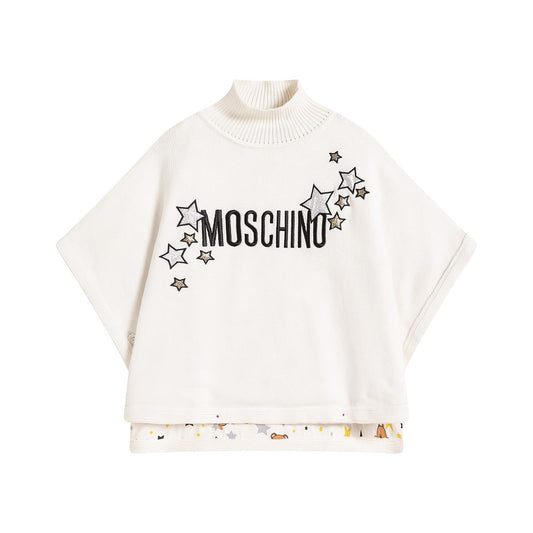 女童白色刺绣Logo斗篷