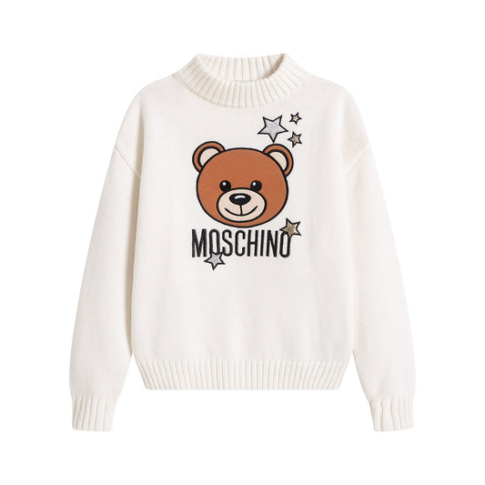 女童白色Logo棉毛衣