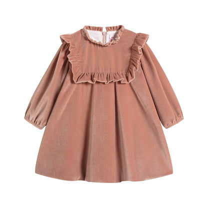 女婴粉色丝绒连衣裙
