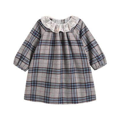 女婴浅灰色格子连衣裙
