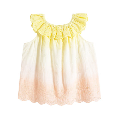 女童彩色荷叶边棉上衣