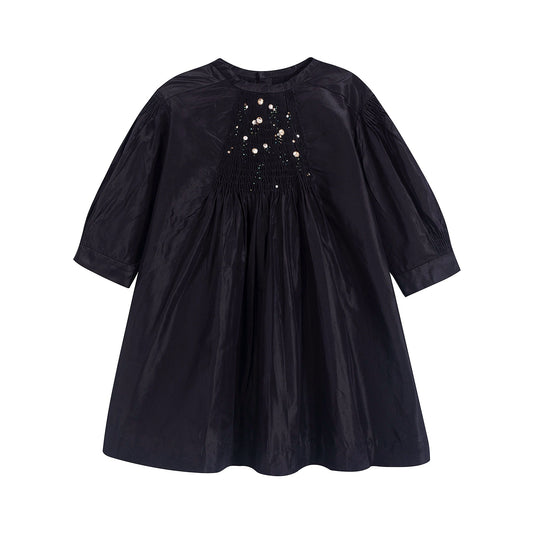 女童黑色真丝连衣裙