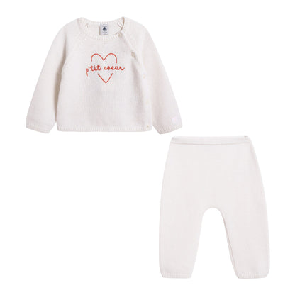 女婴白色Logo羊毛套装