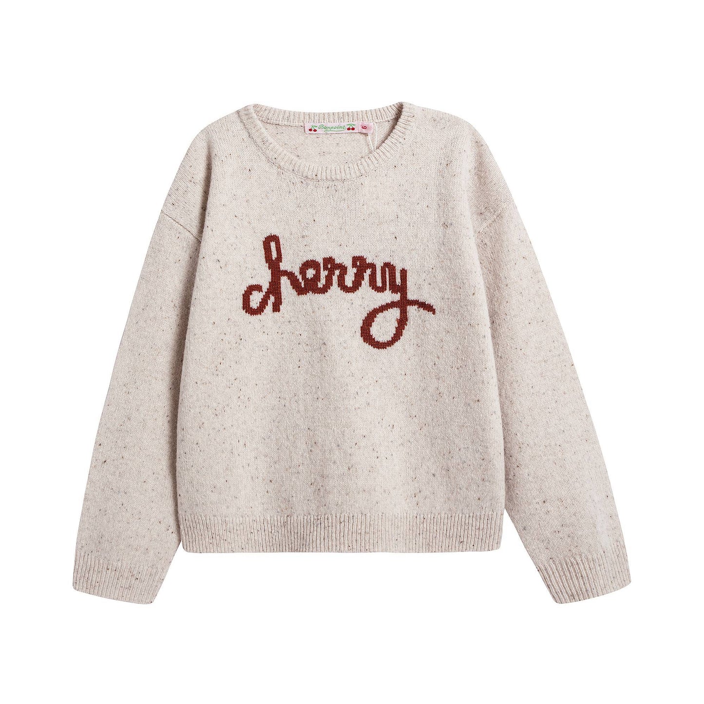 女童米色Logo羊毛毛衣