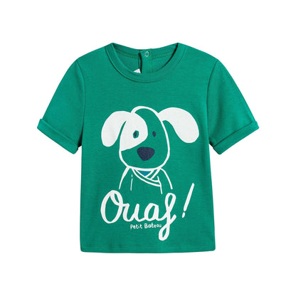 男婴绿色印花棉T恤