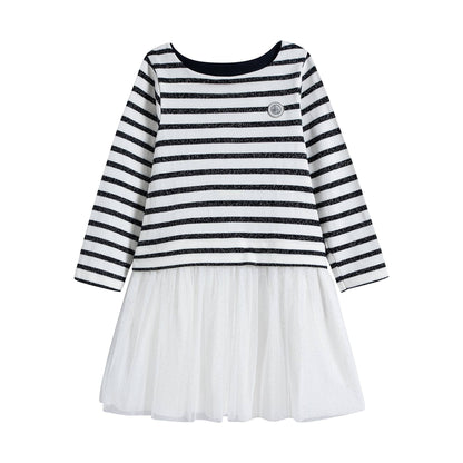 Girls White Stripe Dress