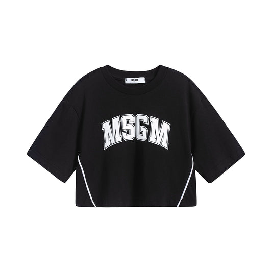 女童黑色Logo棉T恤