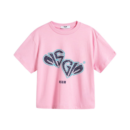 女童粉色Logo棉T恤