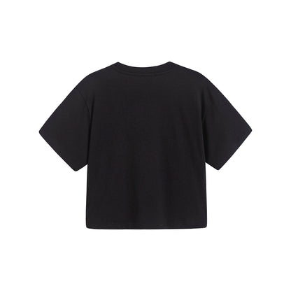 女童黑色闪光Logo棉T恤