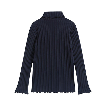 女童蓝色棉高领衫