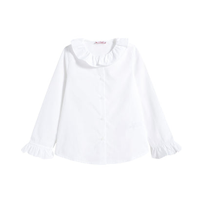 Girls White Ruffle Shirt