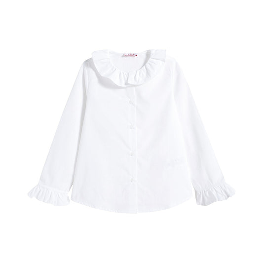 Girls White Ruffle Shirt