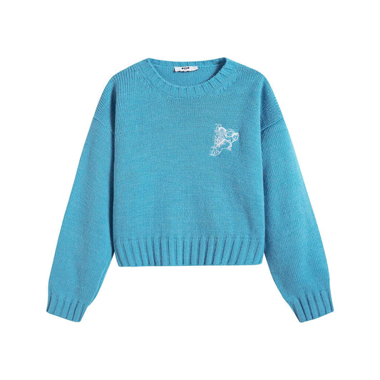 女童蓝色Logo毛衣