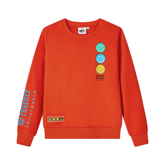 儿童橘红色印花套头卫衣