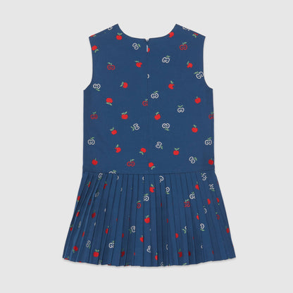 Girls Blue Apple GG Cotton Dress