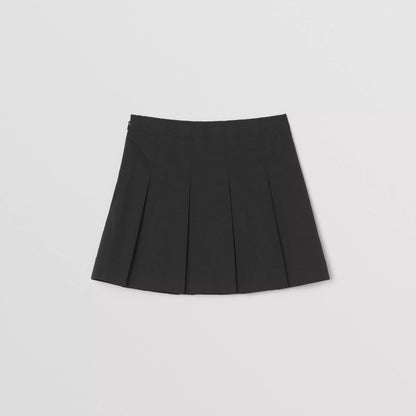 女童黑色Logo百褶短裙