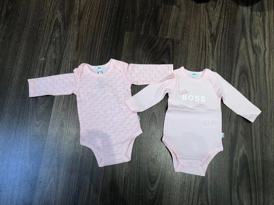 女婴粉色Logo棉连体衣套装 (2件)