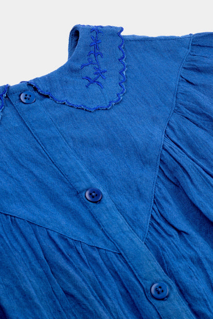 Girls Blue Embroidered Cotton Top