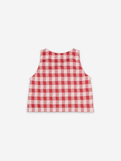 Girls Red Check Button Cotton Top