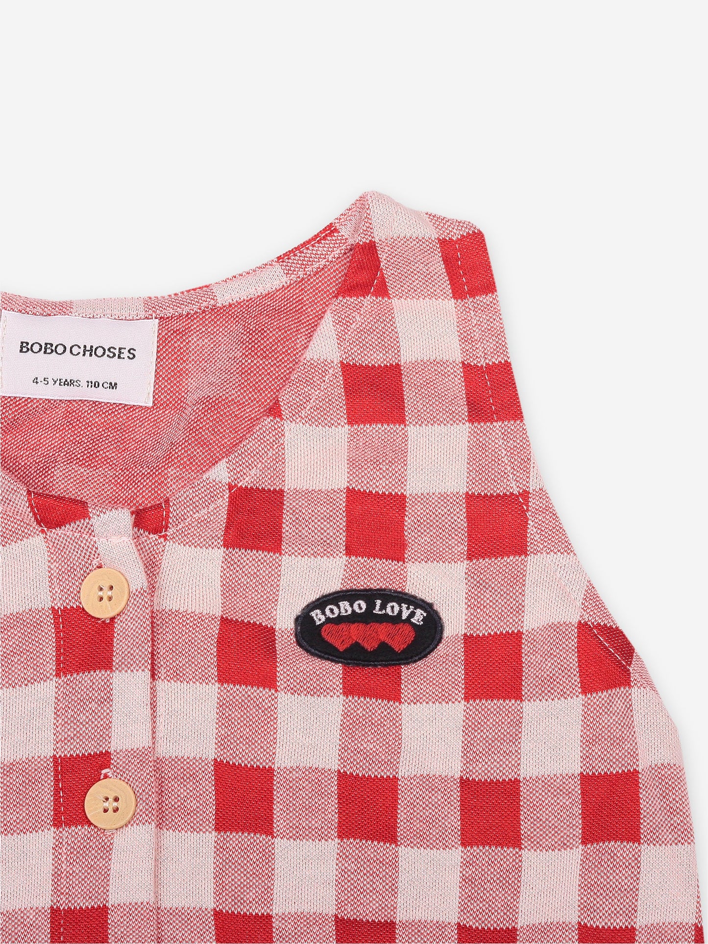 Girls Red Check Button Cotton Top