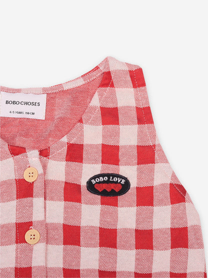 Girls Red Check Button Cotton Top