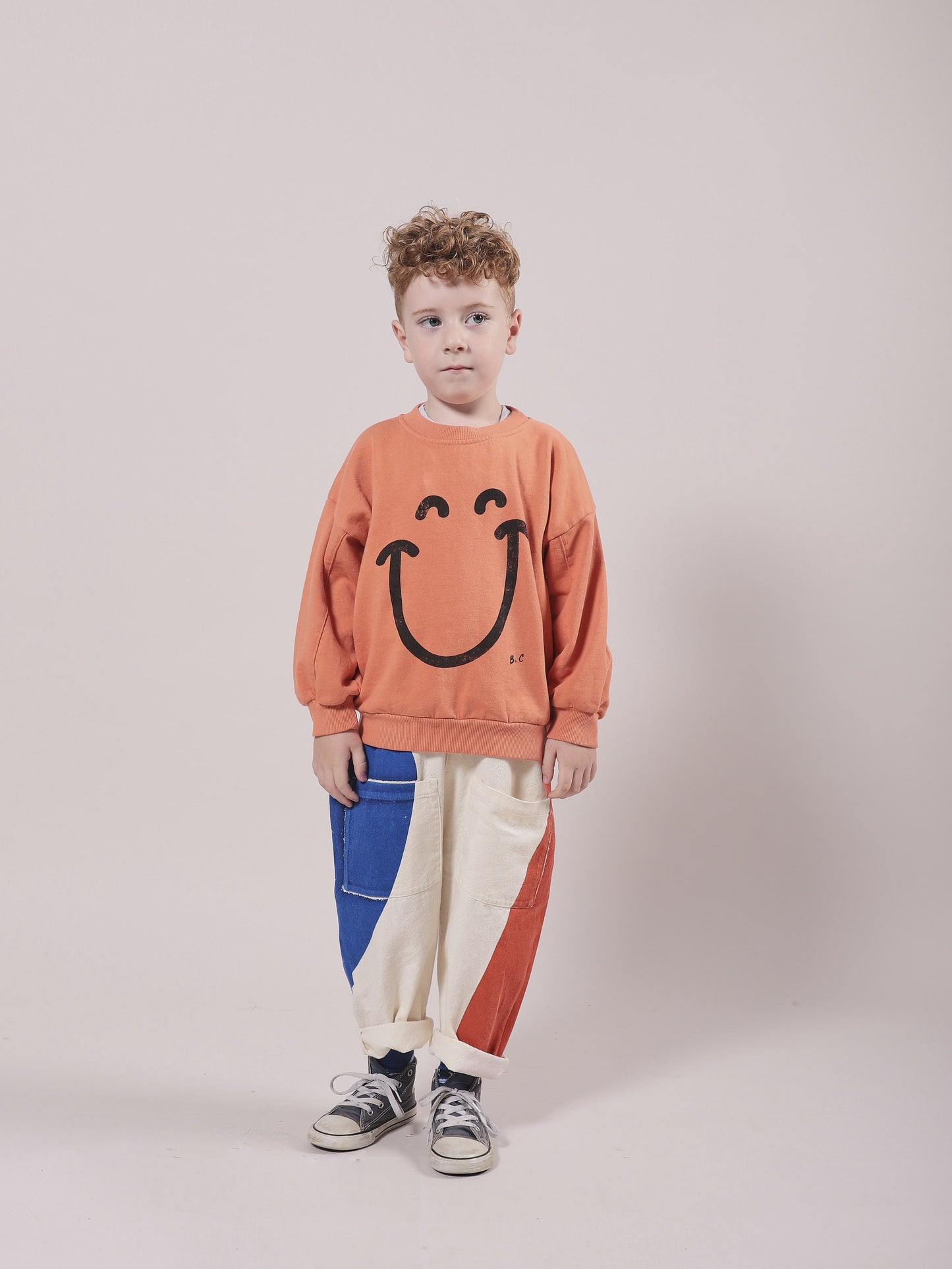 Girls Orange Smile Cotton Sweatshirt