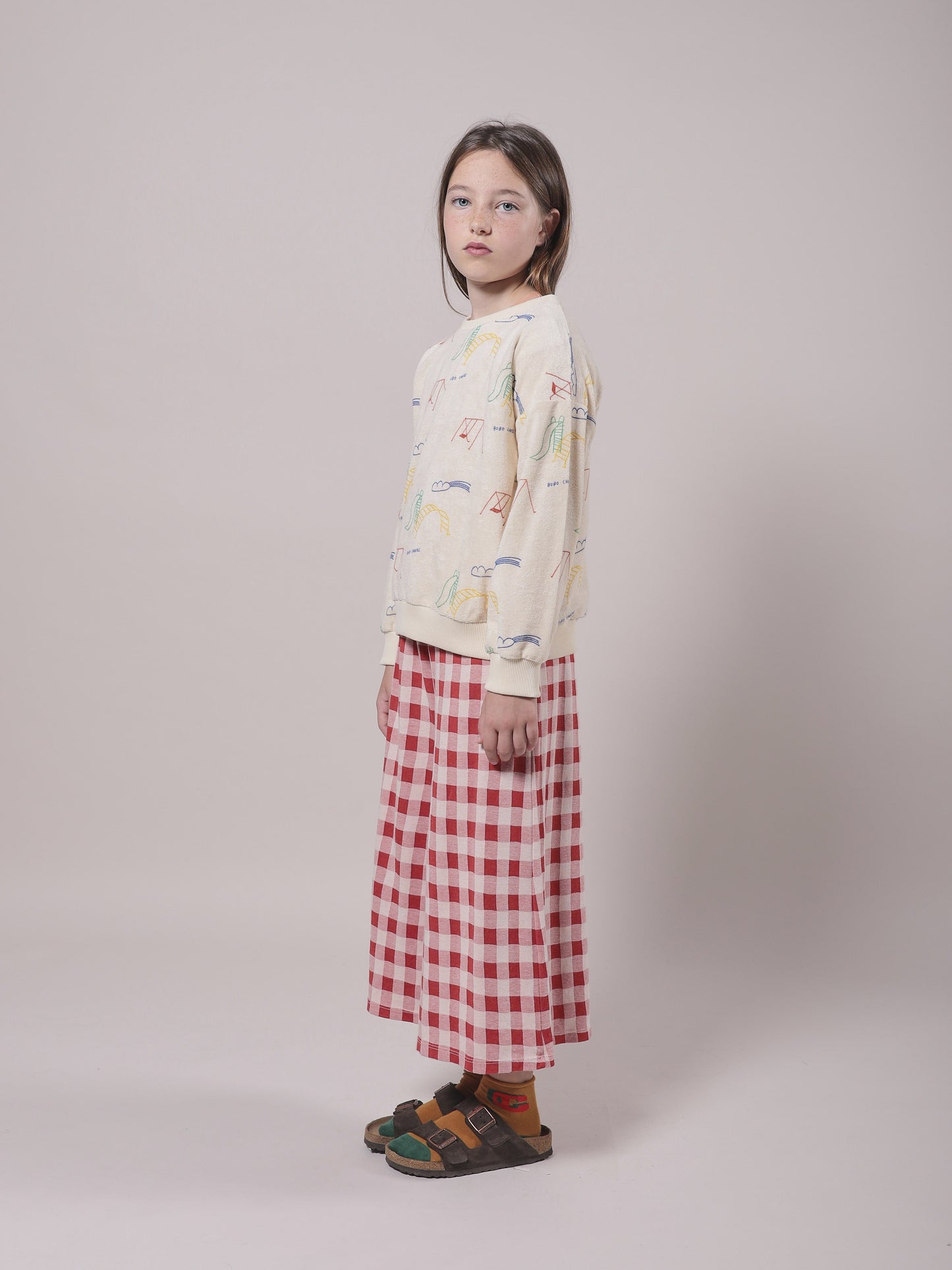 Girls Red Check Cotton Trousers