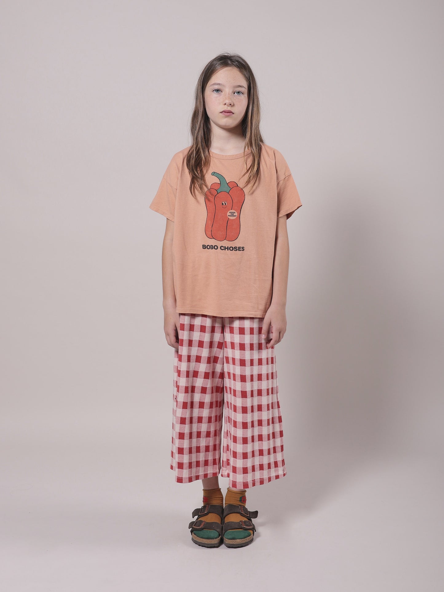Girls Red Check Cotton Trousers