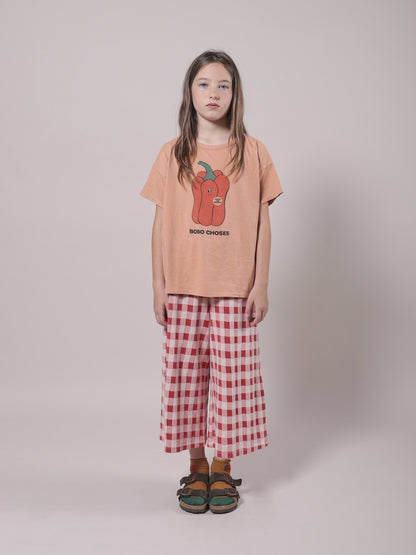 Girls Red Check Cotton Trousers