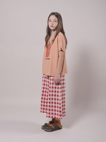 Girls Red Check Cotton Trousers