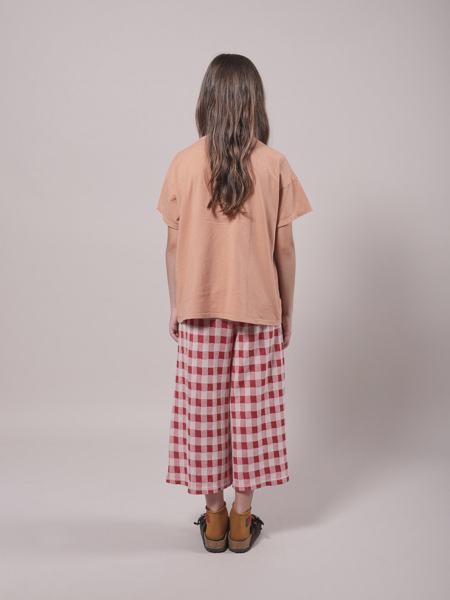 Girls Red Check Cotton Trousers