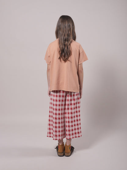 Girls Red Check Cotton Trousers