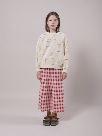 Girls Red Check Cotton Trousers