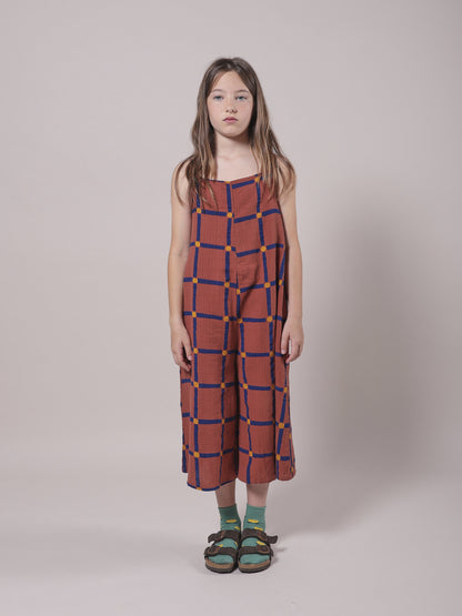 Girls Mauve Check Cotton Jumpsuit